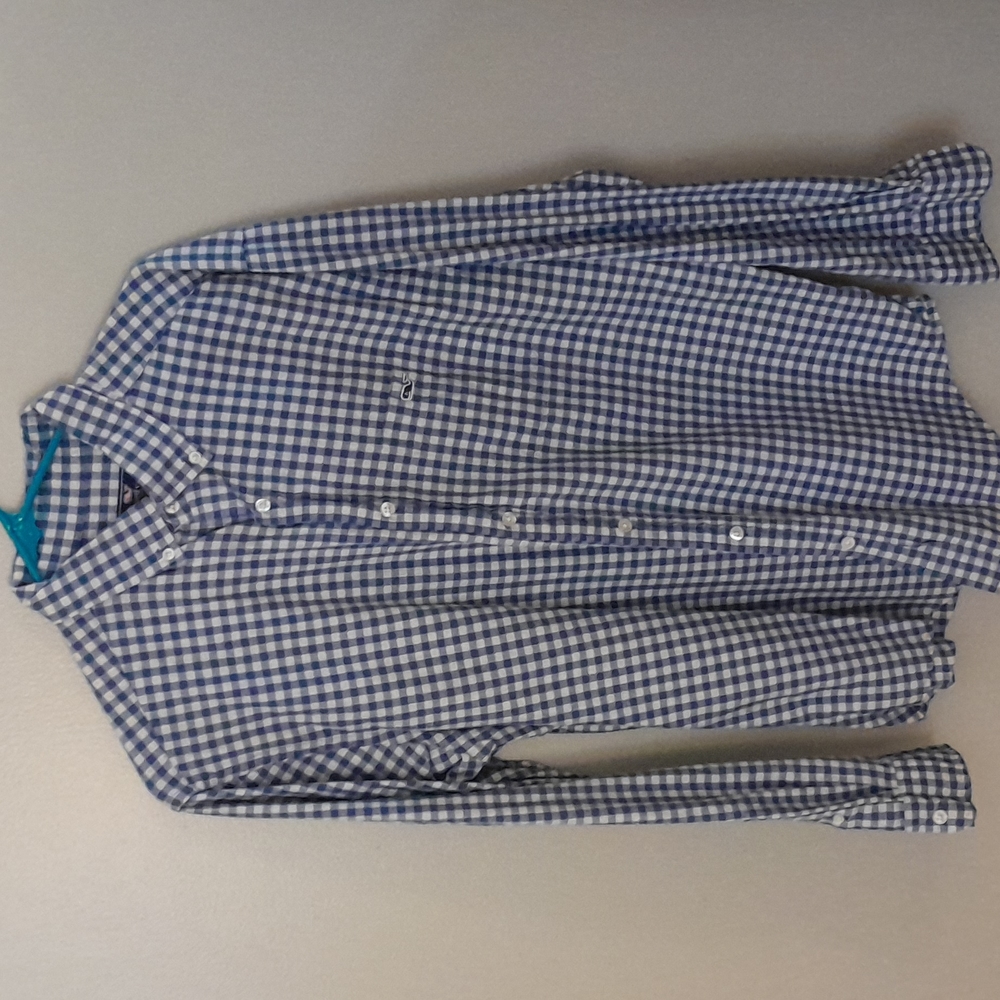 Vineyard Vines blue checker gingham tucker shirt